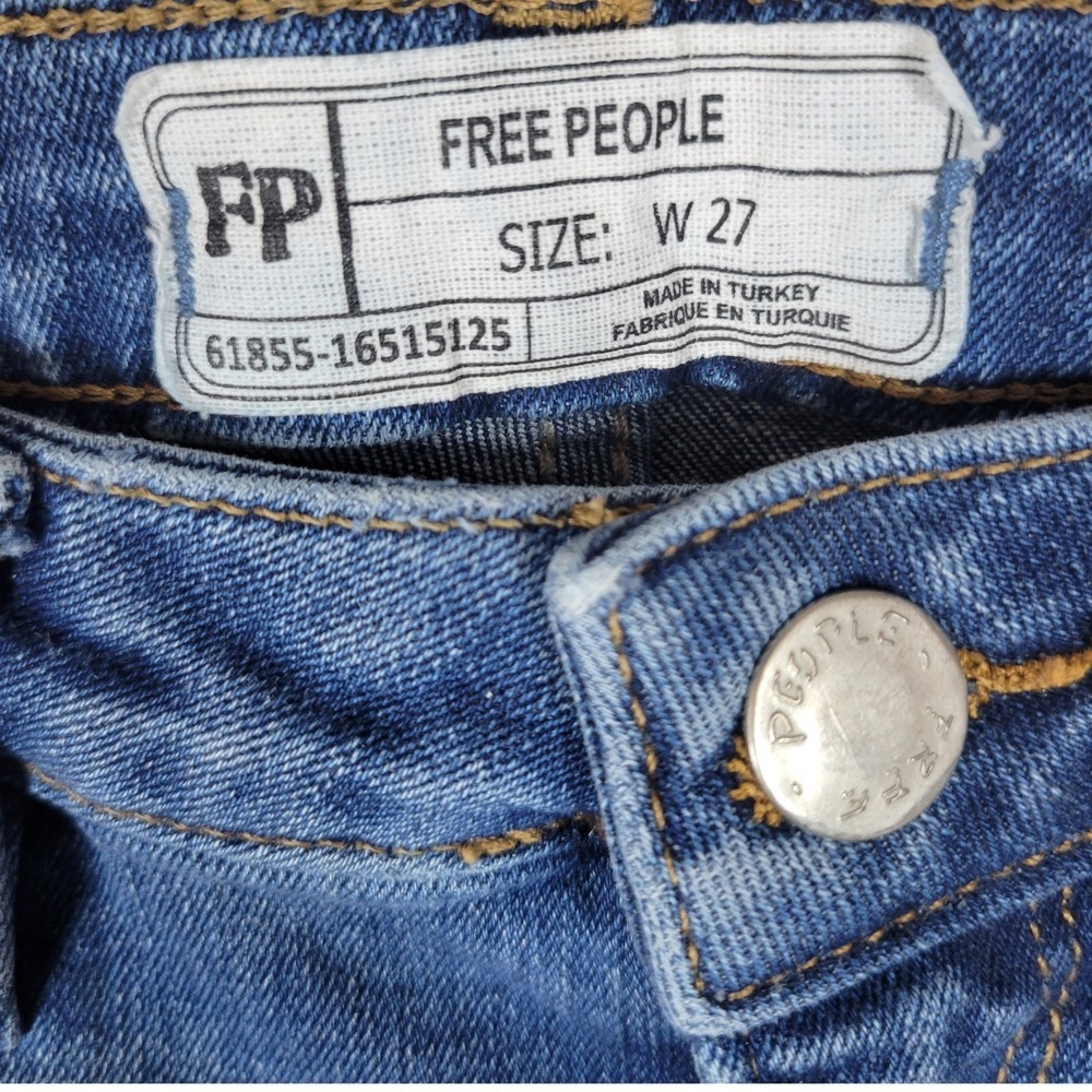 Free People Wide Leg Frayed Hem Jeans 27 Boho Mid Rise Ankle Denim Blue - Picture 5 of 9